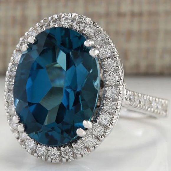 New London Blue Topaz Diamond Silver Ring - Picture 4 of 4